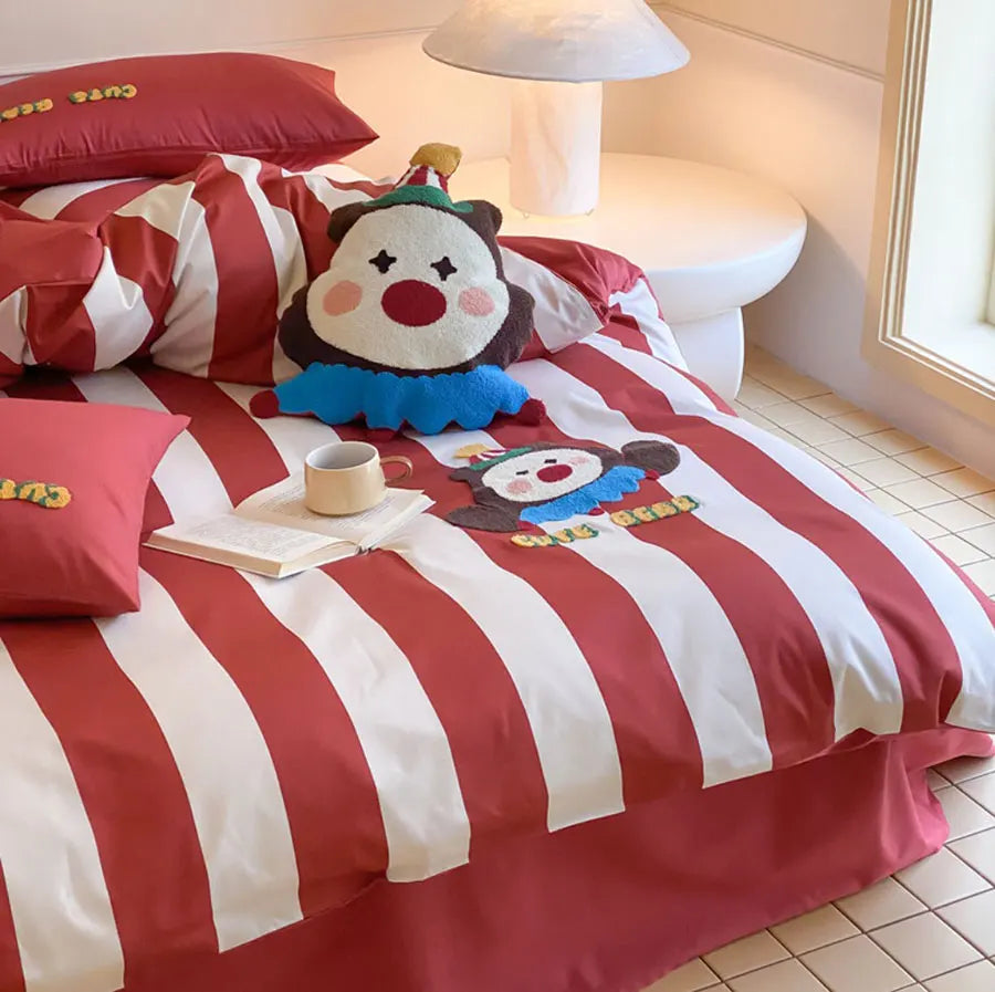 OKLULU  -  Cute circus clown bear red stripes bedding set teen,full queen king lovely cotton home textile bed sheet pillow case duvet cover