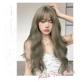 OKLULU  -  Wig Long water Wave Cold brown with Bangs Cosplay Silky Wig for Women Daily Party Natural Soft Synthetic Hair Heat Resistant 여장