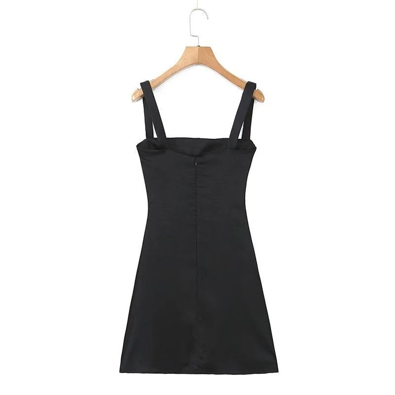 Oklulu  Women Chest Embroidery Sling Sexy Dresses Vintage Black Sleeveless Female Party Mini Robe