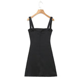 Oklulu  Women Chest Embroidery Sling Sexy Dresses Vintage Black Sleeveless Female Party Mini Robe