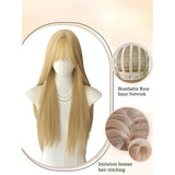 OKLULU  -  Long Straight Wig for Women Natural White gold color Lolita Wig with Bangs Heat Resistant Fiber Hair for Cosplay Daily Use wigs