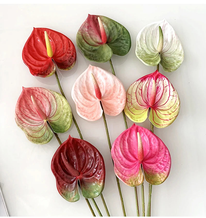 OKLULU 1pc Artificial Flower Real Touch Anthurium Lotus Wedding Bride Fake Flower Plant DIY Party Christmas Home Decoration Accessories