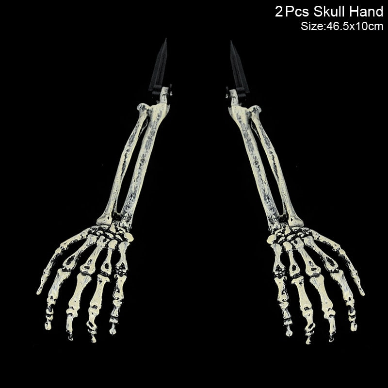 Halloween Realistic Skull Skeleton Head Human Hand Arms for Halloween Party Home Garden Lawn Decor Haunted House Horror Props