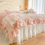 100% Cotton Romantic French Princess Wedding Bedding Set Lace Ruffles Duvet Cover Lace Bed Sheet Bed Skirt Bedspread Pillowcases