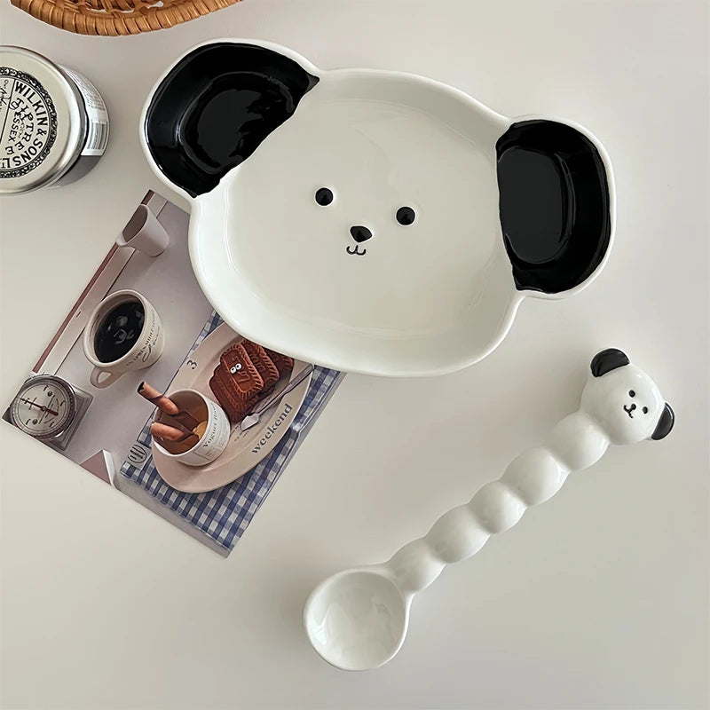 OKLULU Cute Korean Ceramic Plates Spoon For Food Kawaii Cartoon Dinner Breakfast Cake Dessert Salad Decorative Dishes Kitchen Tableware