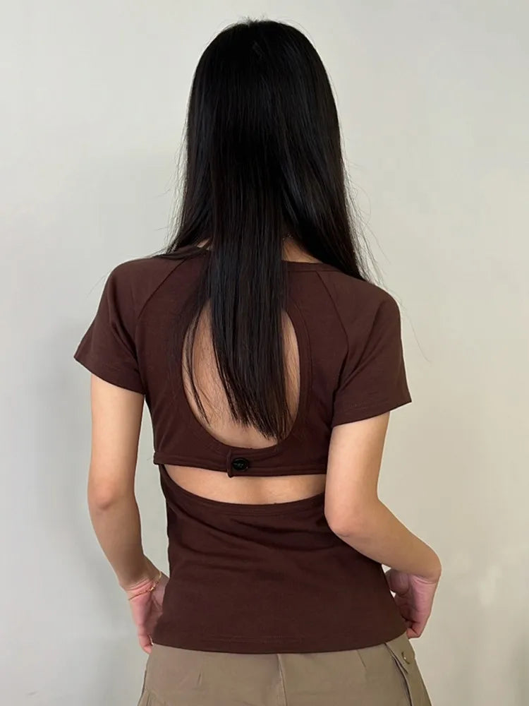 Oklulu Summer T Shirt Women Short Sleeve Hollow Out Crop Tops Cotton Y2k Vintage Tops Korean Style Streetwear  Ldies Y2K Tee Tops 2000s