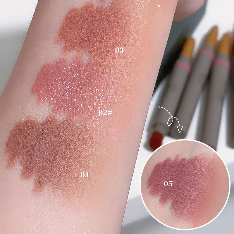 OKLULU  -  Double Ended Silky Matte Eye Shadow Stick Rose Brown Glitter Nude Eyeshadow Pen With Eye Shadow Halo Dye Brush 2 in 1