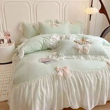 OKLULU  -  Cute French Princess Style Bedding Sets Ruffle Lace Bow Quilt Cover Romantic Bedclothes Decor Woman Girls Bedroom