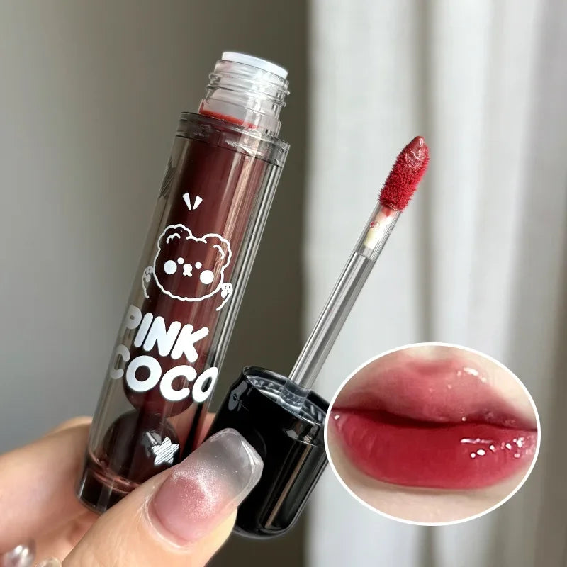 Oklulu Mirror Glass Lip Tint Punk Dark Red Lip Gloss Juice Lip Glaze Water Light Clear Lipstick Non Stick Cup Liquid Liptint Makeup