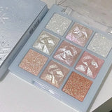 Oklulu Snowflake Eyeshadow Palette Diamond Glitter Eye Shadow 9 Colors Polarization Flash Highlighter Brighten Eyeshadow Shiny Makeup