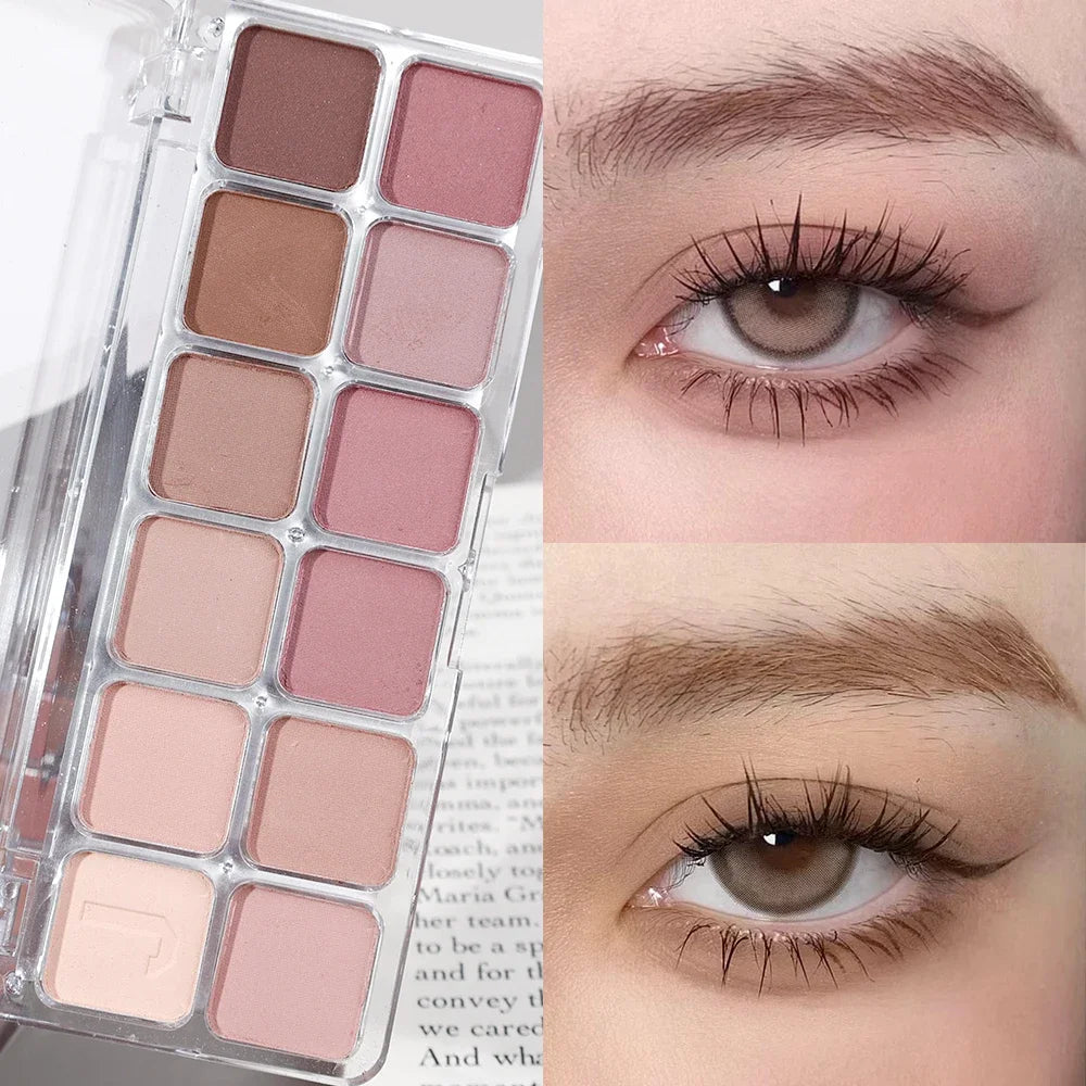 Oklulu 12 Colors  Eyeshadow Palette Low Saturation All Matte Eye Shadow Makeup Nude Pure Color Eye Pigment Lasting Eyes Shadow Paleta