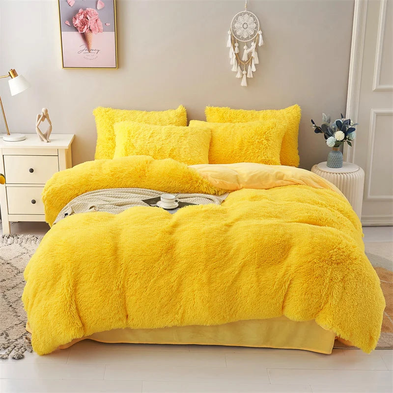 Shaggy Coral Fleece Cozy Princess Bedding Set Mink Velvet Gradient Quilt/Duvet Cover Set Bed Comforter Cover Blanket Pillowcas