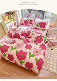 100% Cotton Flower Bedding Set Ins Flora Quilt Cover Bed Flat Fitted Sheet Set For Girls Woman Bedclothes Home Textiles