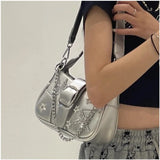 OKLULU  -  Harajuku Silver Underarm Bag Women Hot Girls Star Chain Leather Y2k Shoulder Bags Ladies Sweet Cool Handbag Aesthetic