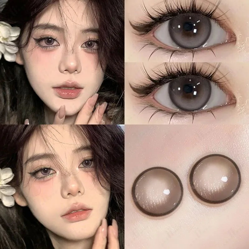 OKLULU 1Pair New Color Contact Lens Korea Pupils Nature High Quality Myopic Gray Lens Blue  Eyes - 0.00 to- 8.00 Diopter Lenses