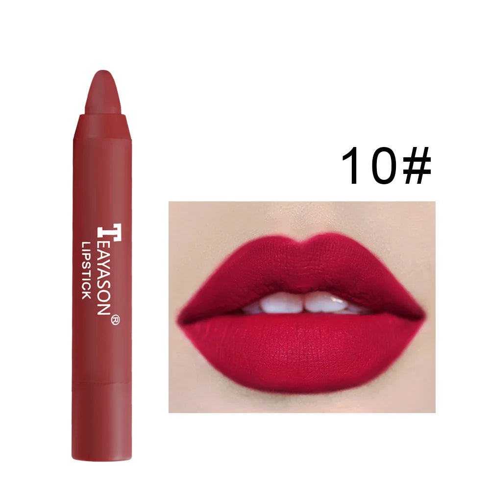 Oklulu 12 Colors Sexy Matte Lipstick Waterproof Long Lasting Color Rendering Non-stick Velvet Lips Liner Pencil Woman Makeup Cosmetics