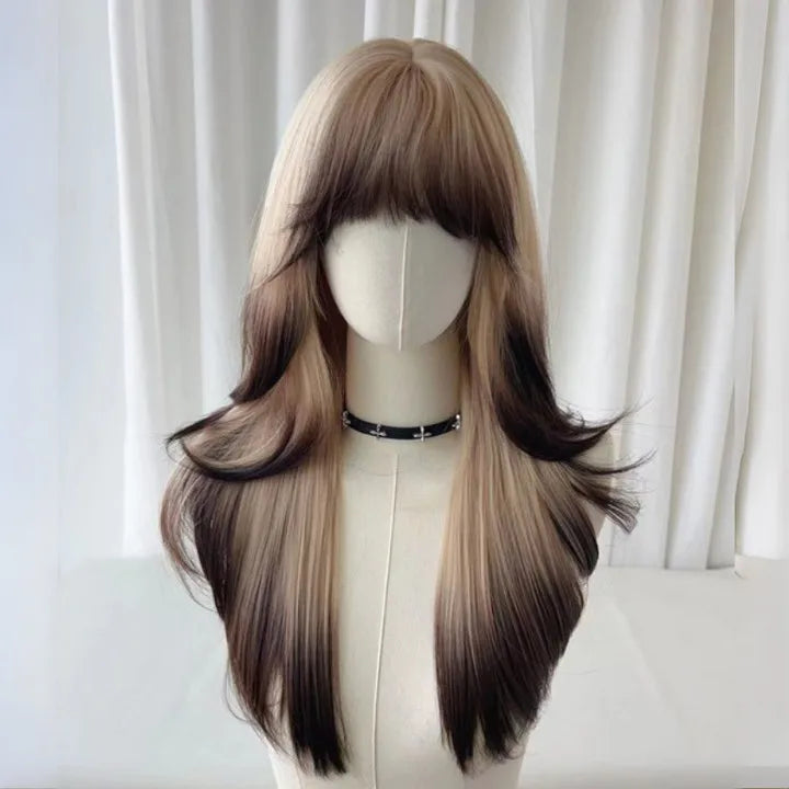 OKLULU  -  Wig Headband Wig Big Waves Siamese Cat Gradient Long Curly Hair Air Bangs Imitation Full Real Human Hair Cosplay Wig