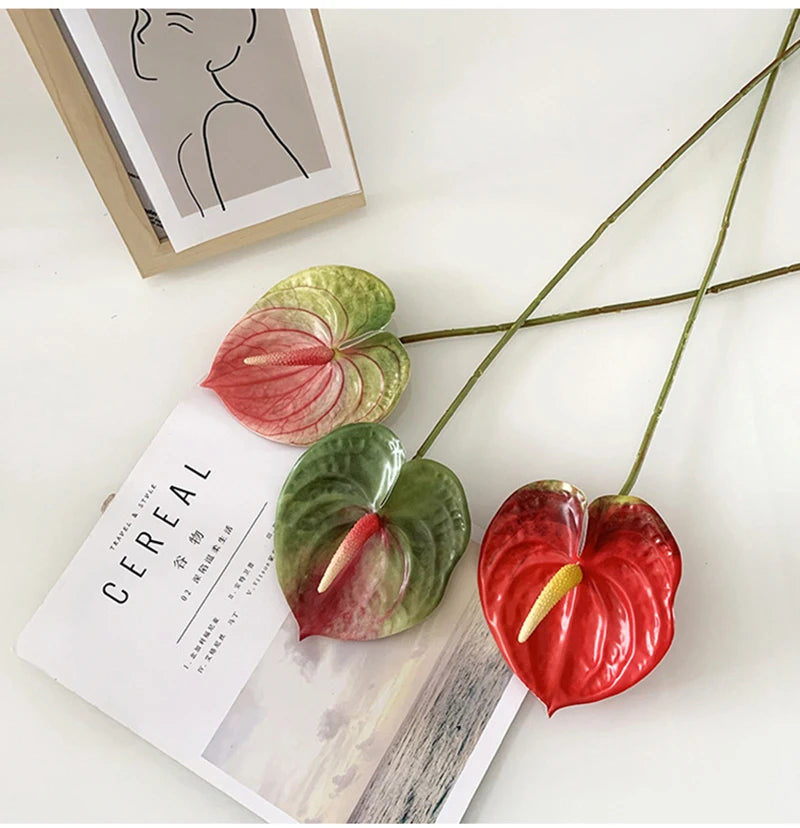 OKLULU 1pc Artificial Flower Real Touch Anthurium Lotus Wedding Bride Fake Flower Plant DIY Party Christmas Home Decoration Accessories