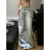 OKLULU  -  Blue Womens Jeans High Waist Vintage Straight Summer Y2K Ripped Denim Pants Streetwear American Wide Leg Baggy Denim Trouser