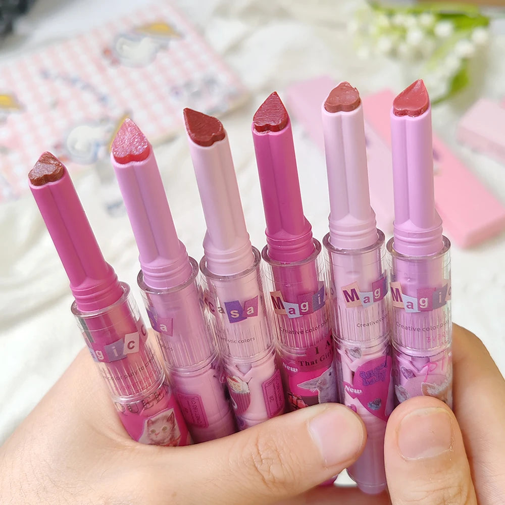 Oklulu Glitter Mirror Solid Lip Gloss Non-stick Cup Water Light Jelly Lip Tint Heart-shaped Moisturizing Lipstick Lips Makeup Cosmetic