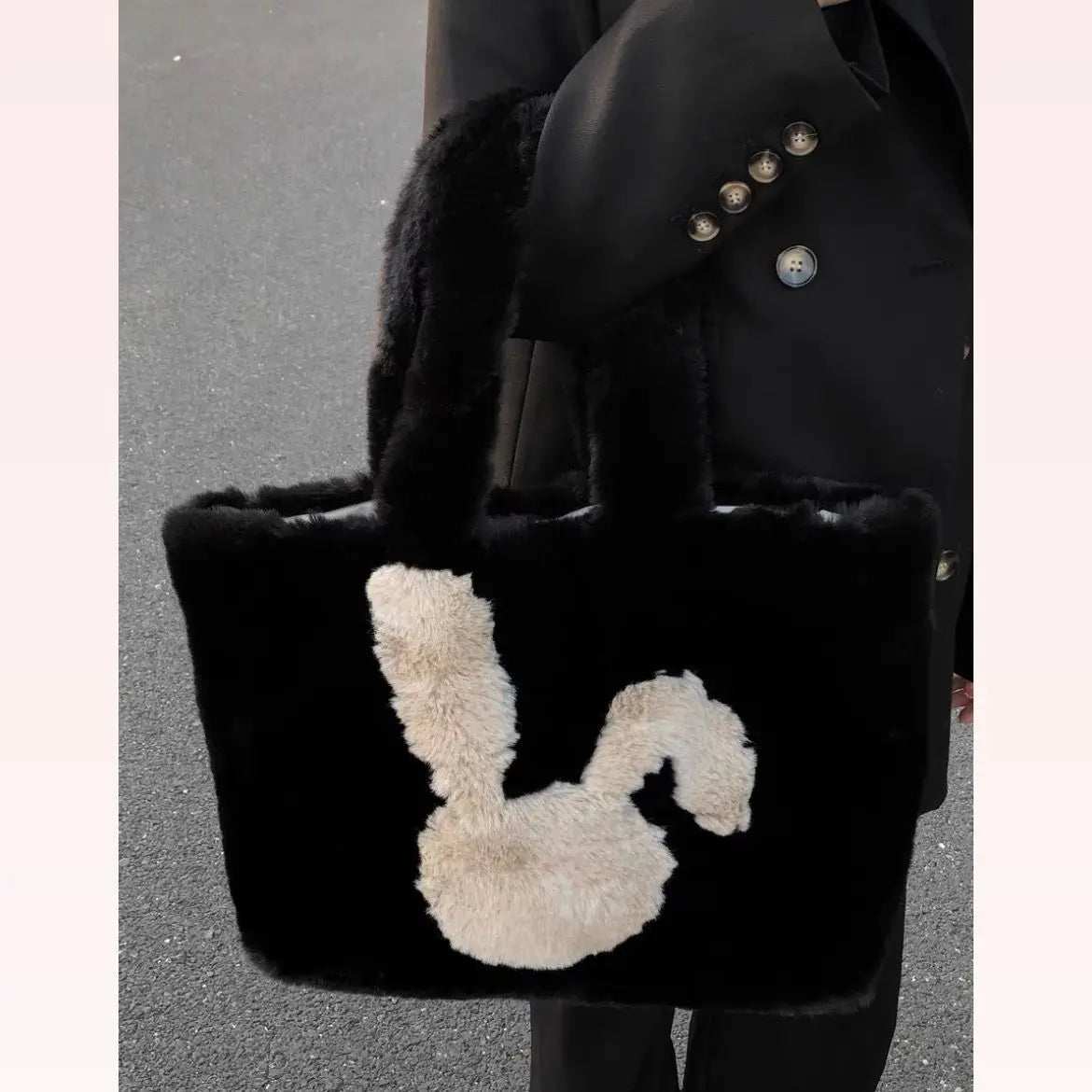 OKLULU  -   Large Capacity Brown Shoulder Bags Women Harajuku Rabbit Pattern Plush Tote Bag Ladies Vintage Casual Handbags Aesthetic