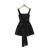 Oklulu   Women Sweet Tie Bow Sashes Sexy Backless Dress Waist Spliced Pleated Swing Party Mini Robe