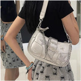 OKLULU  -  Harajuku Silver Underarm Bag Women Hot Girls Star Chain Leather Y2k Shoulder Bags Ladies Sweet Cool Handbag Aesthetic