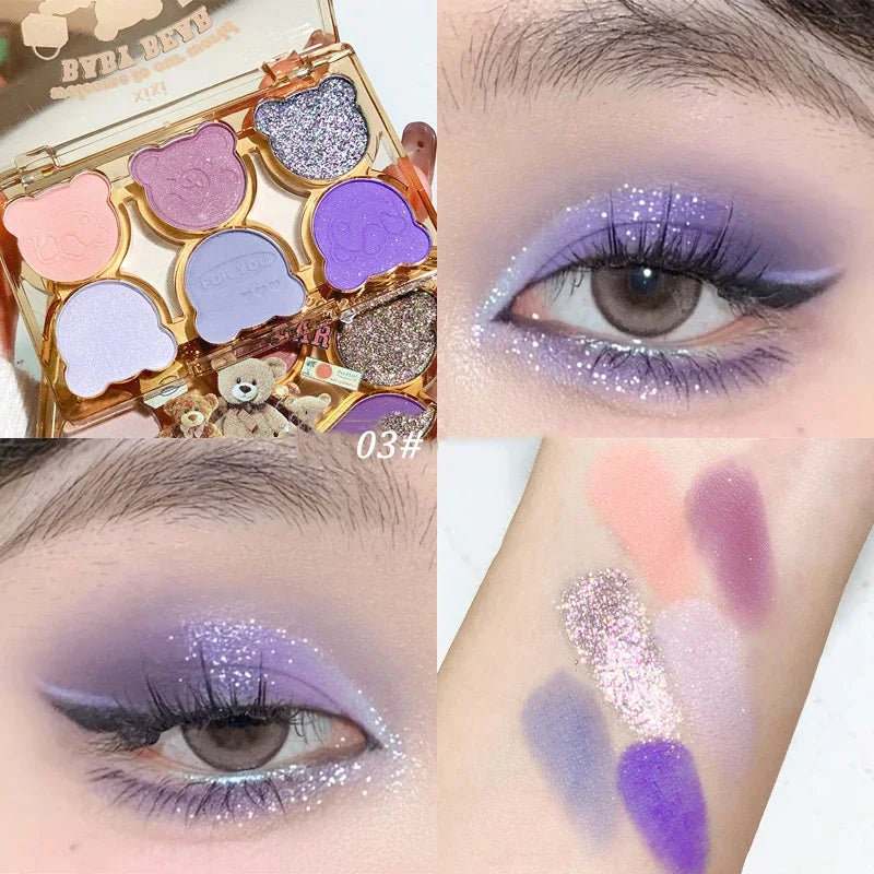 Oklulu  6 Colors Eye Shadow Palette Iris Purple Glitter Pearly Eyeshadow Palette Fashion Korean Shiny Eye Shadow Charming Eye Makeup