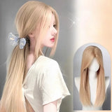 OKLULU  -  Long Silky Straight Synthetic wigs White gold color daily Cosplay Party Lolita Hair Wigs for Women Natural Heat Resistant Wig 가발