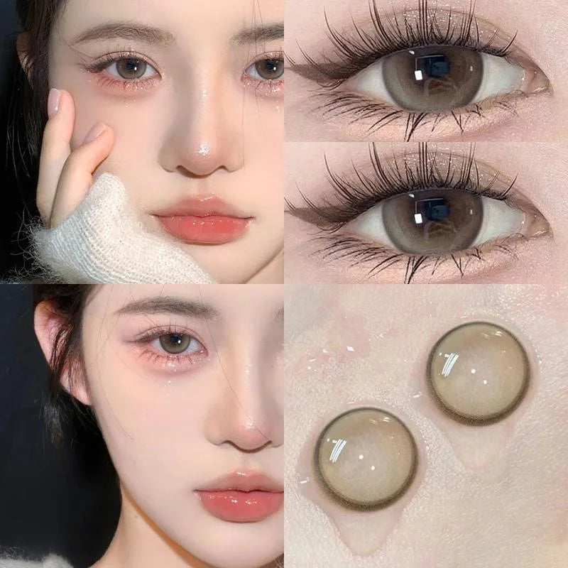 OKLULU 1Pair New Color Contact Lens Korea Pupils Nature High Quality Myopic Gray Lens Blue  Eyes - 0.00 to- 8.00 Diopter Lenses