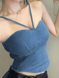 Vintage Denim Curvy Hem Bandeau Top