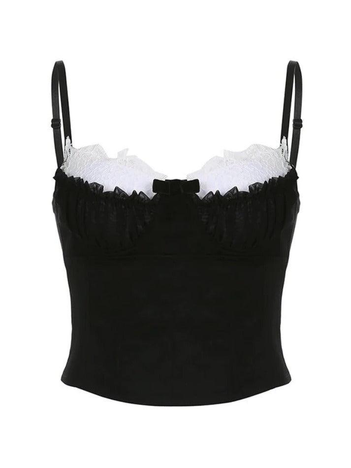 Contrast Color Lace Stitching Corset Top