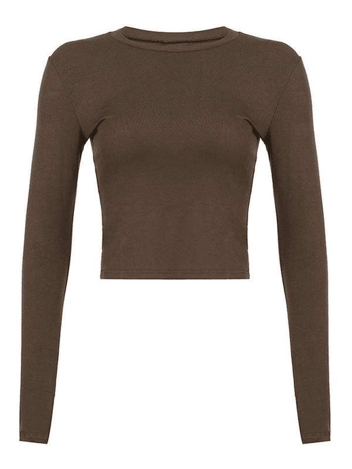 Basic Solid Long Sleeve Crop Top