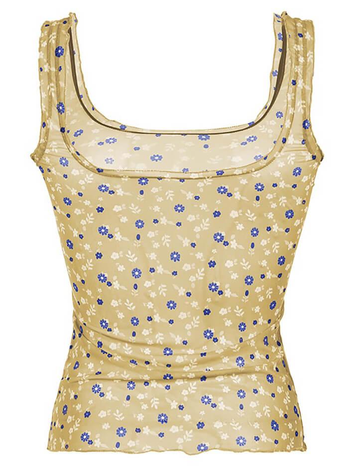 Floral Mesh See-Through Tank Top