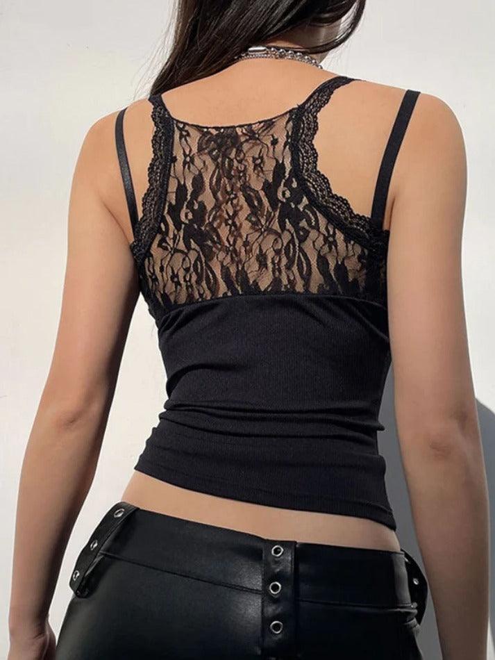 Lace Splice Backless Tank Top