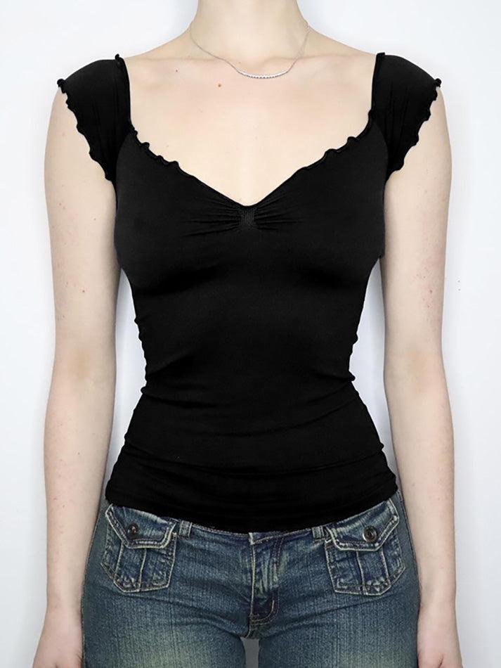 V-Neck Short Sleeve Backless Top