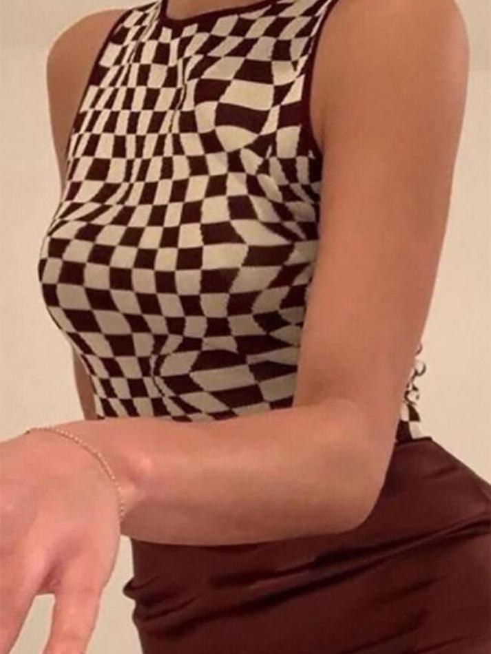 Checkered Print Crop Tank Top