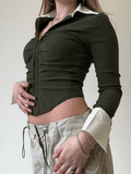 Contrast Asymmetric Long Sleeve Crop Top