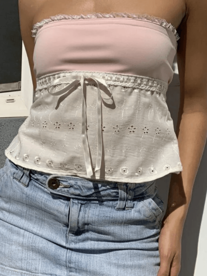 Contrast Lace Bandeau Crop Top