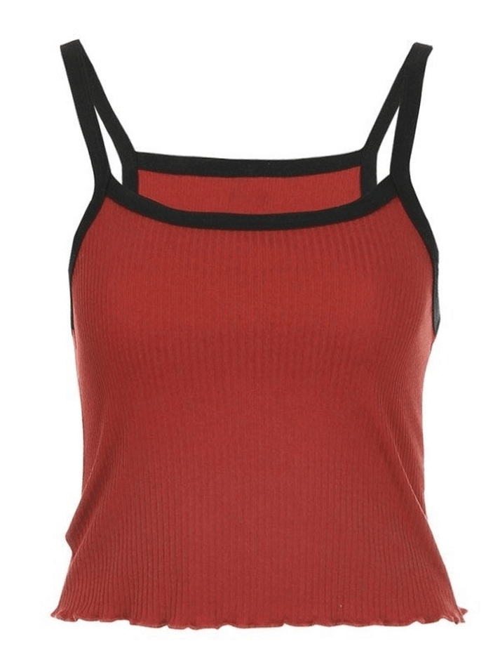 Contrast Trim Rib-Knit Crop Cami Top