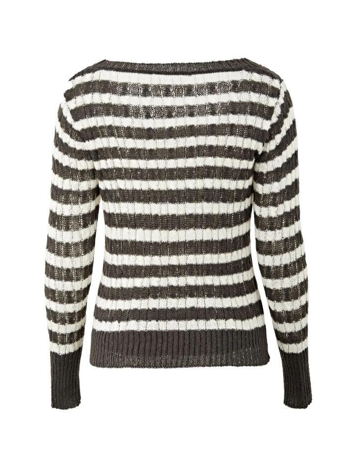 Brown Striped Cable Knit Top