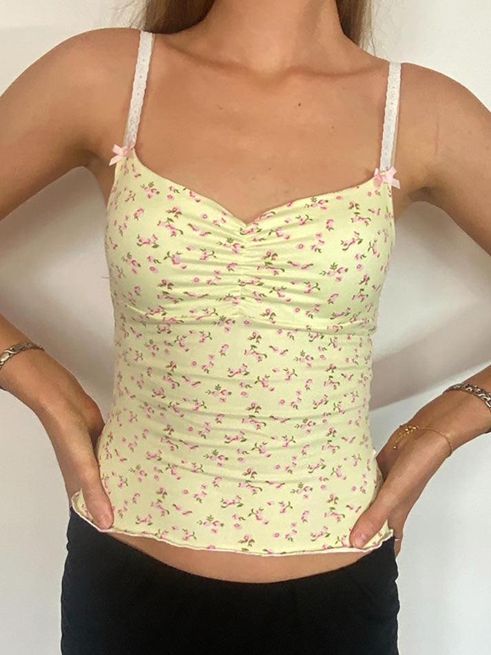 Yellow Floral Ruched Crop Top