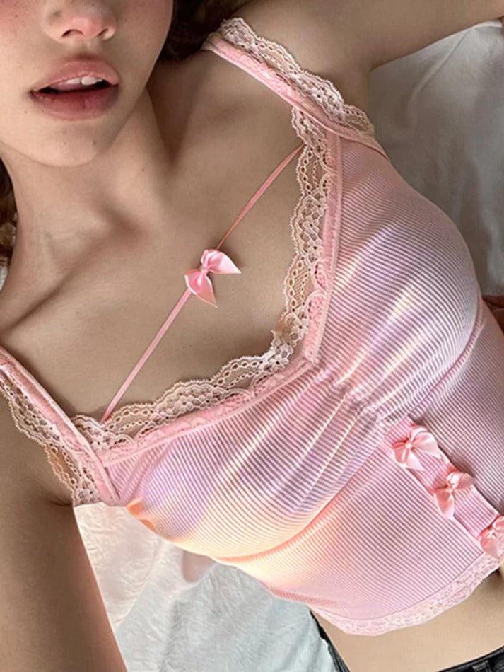 Bow Lace Edge Pink Cami Top