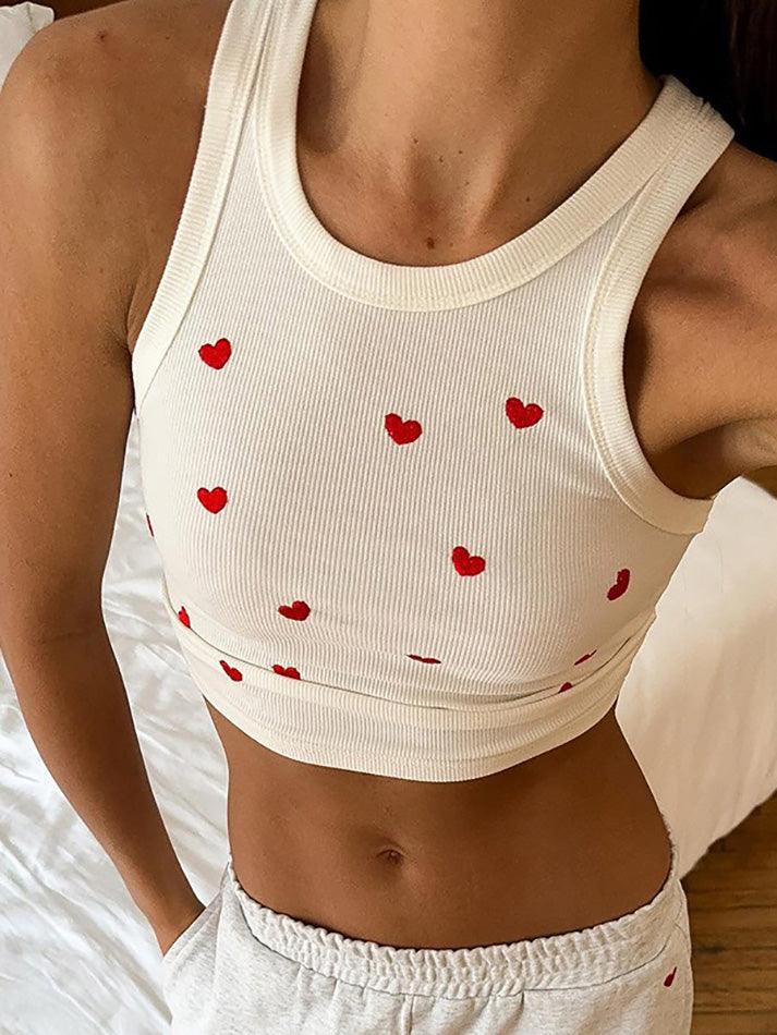 Contrast Heart Print Sleeveless Tank Top