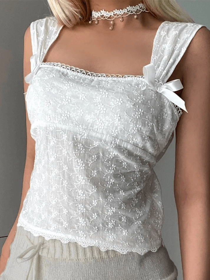 Embroidered Bow Lace Stitching Tank Top