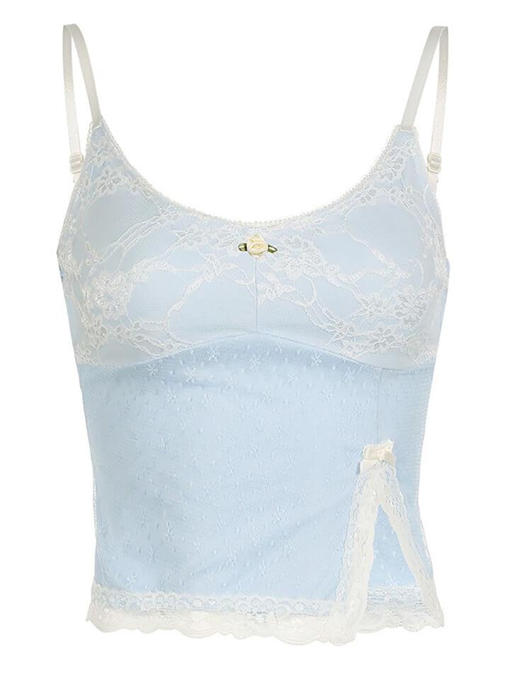 Lace Split Contrast Camisole Top