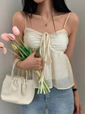 Solid Color Pleated Lace Up Cami Top