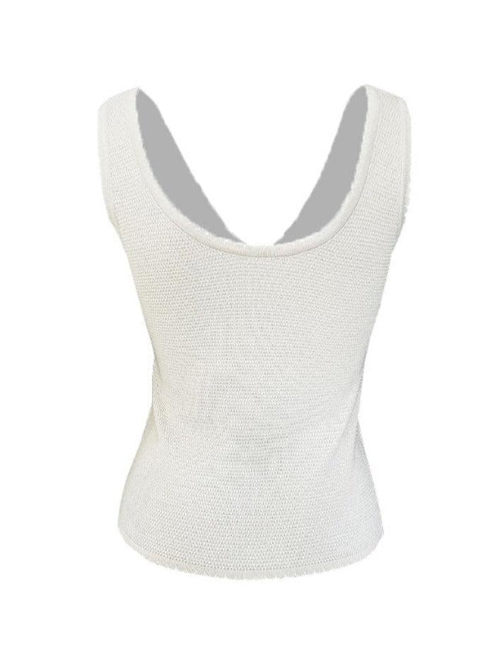 Contrast Color Stitching V Neck Bow Tank Top