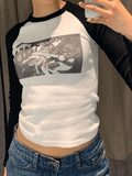 Figure Graphic Raglan Long Sleeve Crop Top