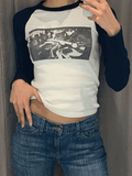 Figure Graphic Raglan Long Sleeve Crop Top